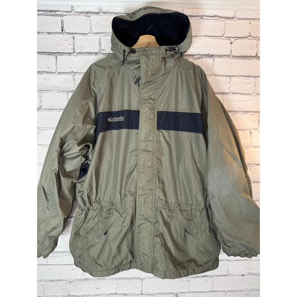 Men's Columbia Omnitech Parka Coat Hooded VINTAGE 90’s Ski Green Black size XL